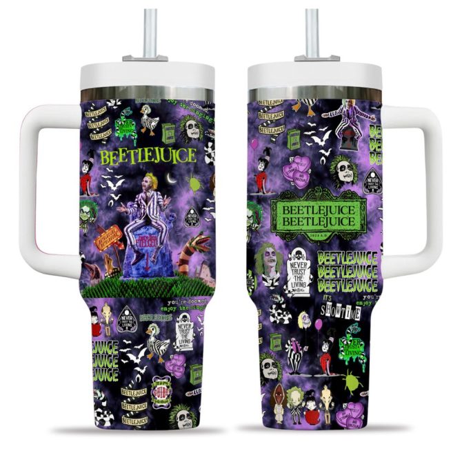 Beetlejuice Movies Custom Stanley Quencher 40Oz Stainless Steel Tumbler - Image 3