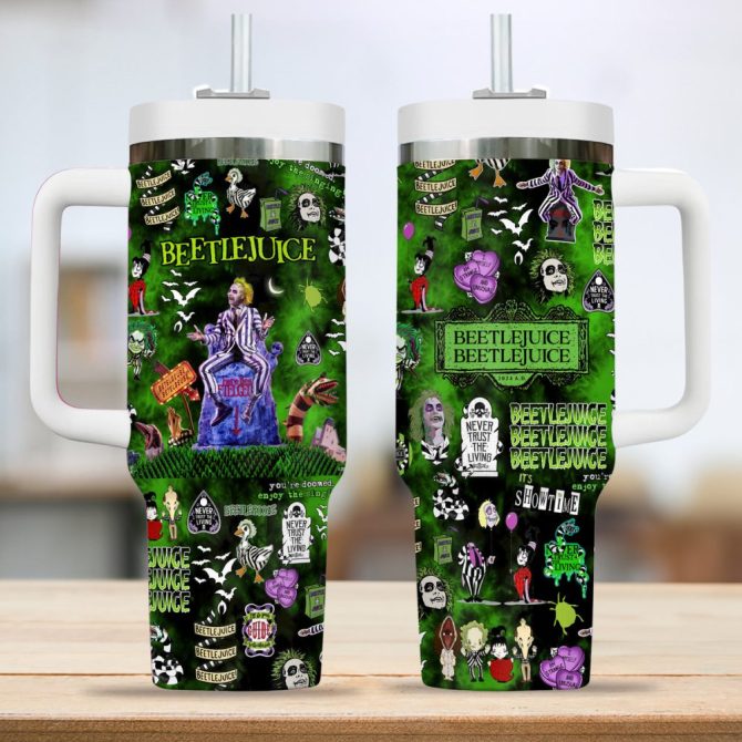 Beetlejuice Movies Custom Stanley Quencher 40Oz Stainless Steel Tumbler - Image 4