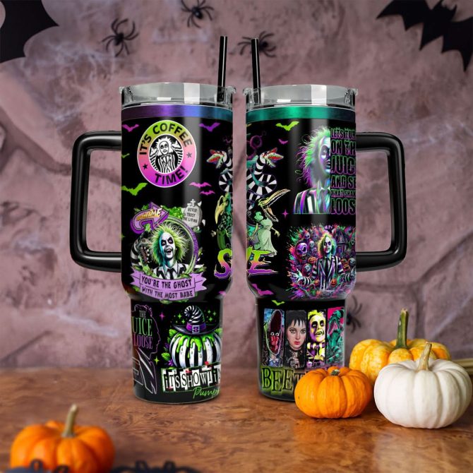 Beetlejuice Movies Custom Stanley Quencher 40Oz Stainless Steel Tumbler With Handle - Image 2