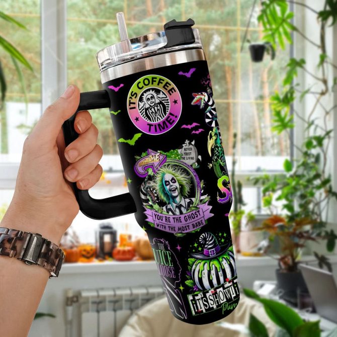 Beetlejuice Movies Custom Stanley Quencher 40Oz Stainless Steel Tumbler With Handle - Image 3