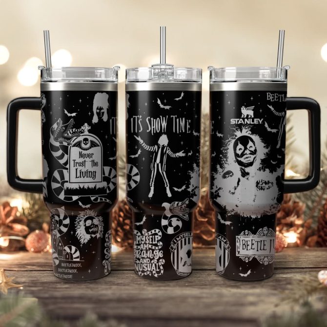 Beetlejuice Movies Custom Stanley Quencher 40Oz Stainless Steel Tumbler With Handle
