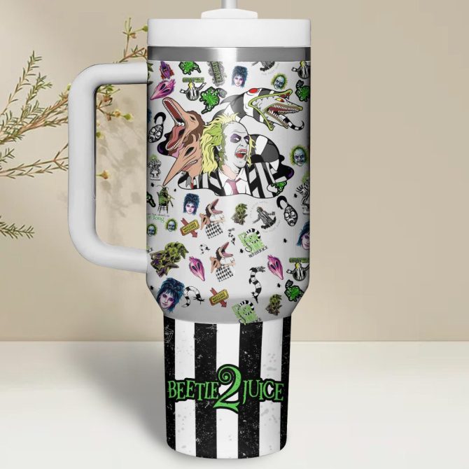 Beetlejuice Movies Custom Stanley Quencher 40Oz Stainless Steel Tumbler With Handle - Image 3