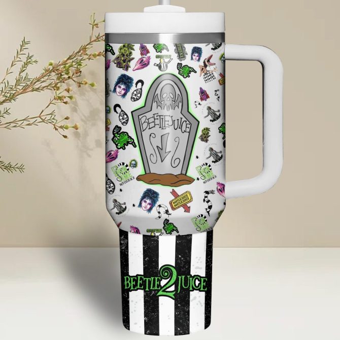 Beetlejuice Movies Custom Stanley Quencher 40Oz Stainless Steel Tumbler With Handle - Image 2