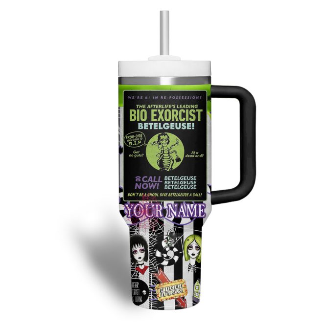 Beetlejuice Movies Custom Stanley Quencher 40Oz Stainless Steel Tumbler With Handle - Image 4