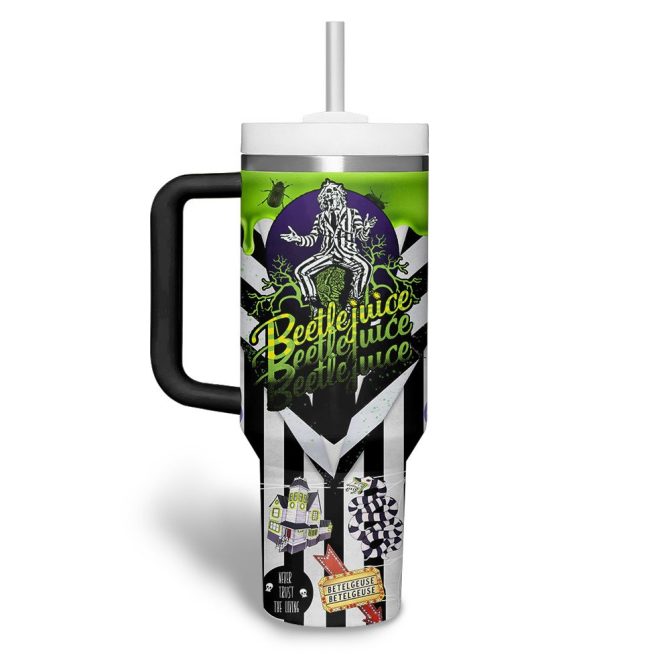 Beetlejuice Movies Custom Stanley Quencher 40Oz Stainless Steel Tumbler With Handle - Image 3