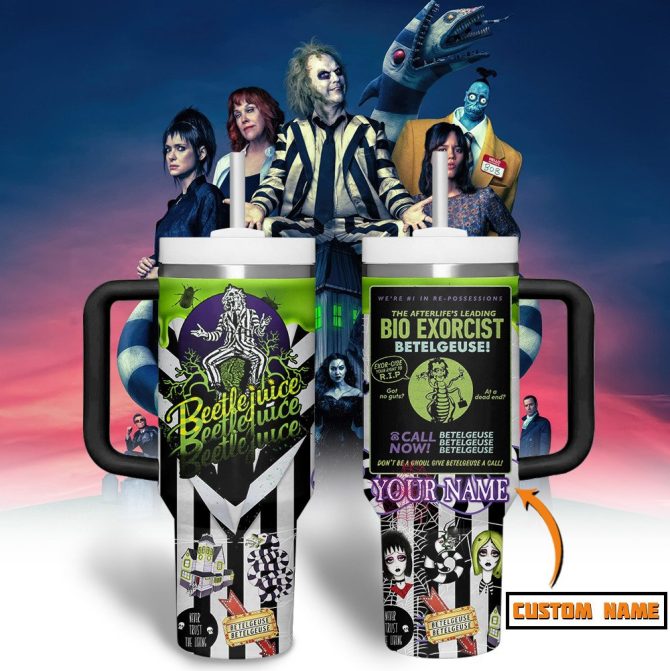 Beetlejuice Movies Custom Stanley Quencher 40Oz Stainless Steel Tumbler With Handle - Image 2