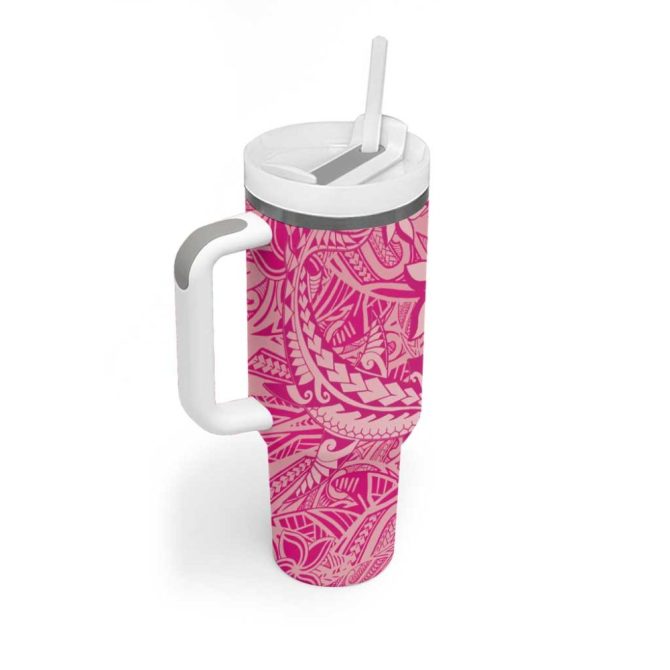 Beige Gradient Polynesia Hawaiian Tribal Hammerhead Shark Tattoo Custom Stanley Quencher 40Oz Stainless Steel Tumbler With Handle - Image 2