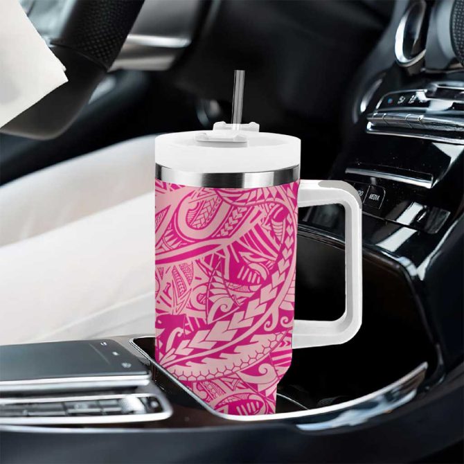 Beige Gradient Polynesia Hawaiian Tribal Hammerhead Shark Tattoo Custom Stanley Quencher 40Oz Stainless Steel Tumbler With Handle - Image 8