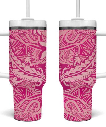 Beige Gradient Polynesia Hawaiian Tribal Hammerhead Shark Tattoo Custom Stanley Quencher 40Oz Stainless Steel Tumbler With Handle