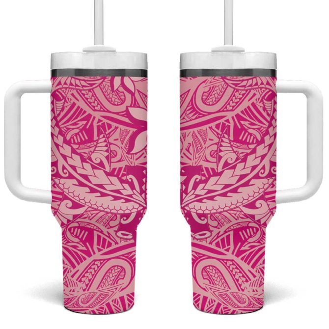 Beige Gradient Polynesia Hawaiian Tribal Hammerhead Shark Tattoo Custom Stanley Quencher 40Oz Stainless Steel Tumbler With Handle