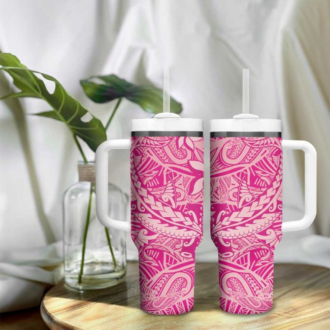 Beige Gradient Polynesia Hawaiian Tribal Hammerhead Shark Tattoo Custom Stanley Quencher 40Oz Stainless Steel Tumbler With Handle - Image 9