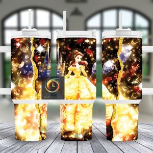 Belle Beauty And The Beast Disney Cartoon Custom Stanley Quencher 40Oz Stainless Steel Tumbler With Handle