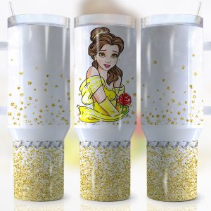 Belle Beauty And The Beast Disney Cartoon Custom Stanley Quencher 40Oz Stainless Steel Tumbler With Handle