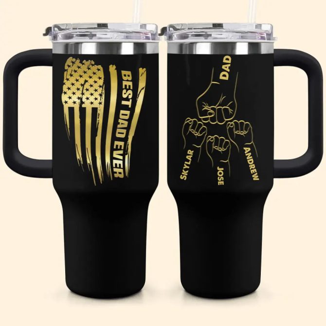 Best Dad Ever Custom Stanley Quencher 40Oz Stainless Steel Tumbler With Handle