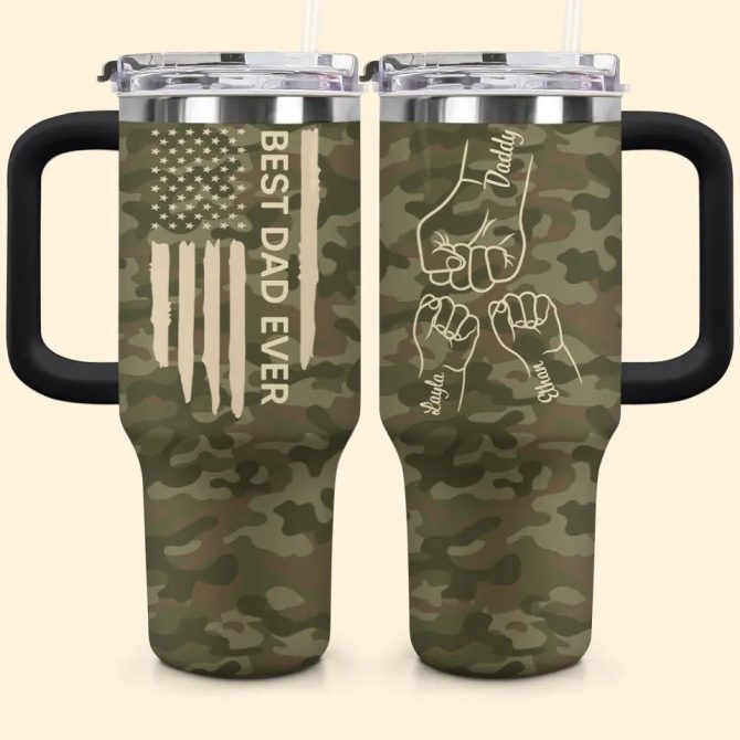 Best Dad Ever Custom Stanley Quencher 40Oz Stainless Steel Tumbler With Handle