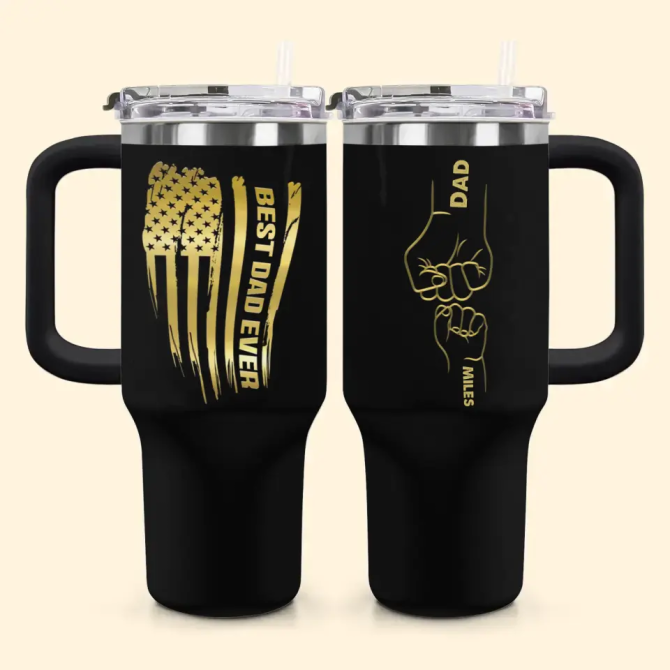 Best Dad Ever Custom Stanley Quencher 40Oz Stainless Steel Tumbler With Handle