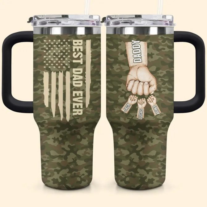 Best Dad Ever Custom Stanley Quencher 40Oz Stainless Steel Tumbler With Handle