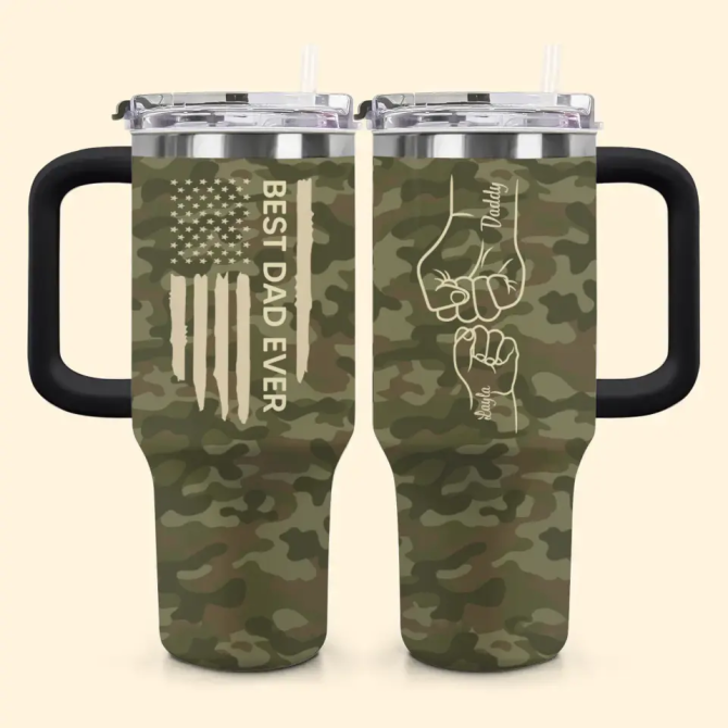 Best Dad Ever Custom Stanley Quencher 40Oz Stainless Steel Tumbler With Handle