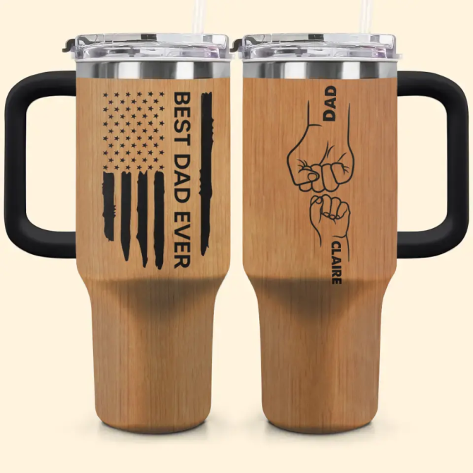 Best Dad Ever Custom Stanley Quencher 40Oz Stainless Steel Tumbler With Handle