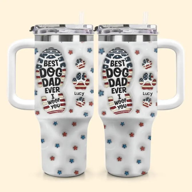 Best Dog Dad Ever Custom Stanley Quencher 40Oz Stainless Steel Tumbler With Handle - Image 2