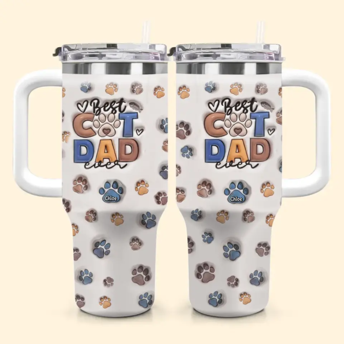 Best Dog Dad Ever Custom Stanley Quencher 40Oz Stainless Steel Tumbler With Handle - Image 2