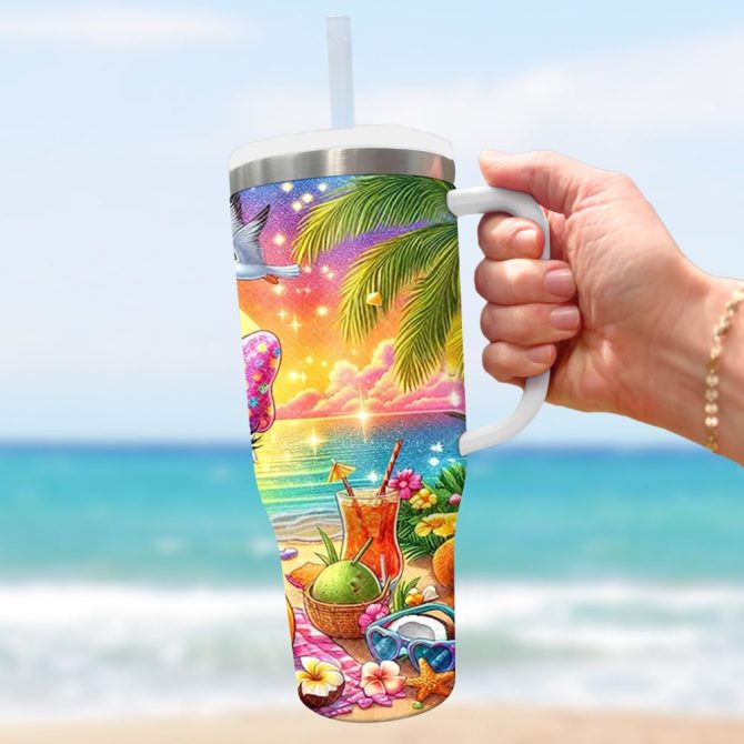 Bestie Summer Beach Cartoon Custom Stanley Quencher 40Oz Stainless Steel Tumbler With Handle - Image 5