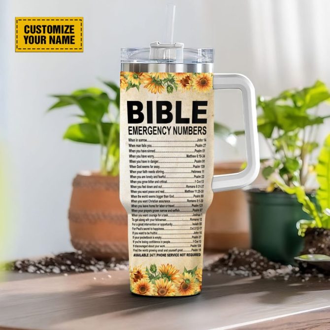 Bible Emergency God Custom Stanley Quencher 40Oz Stainless Steel Tumbler With Handle - Image 2