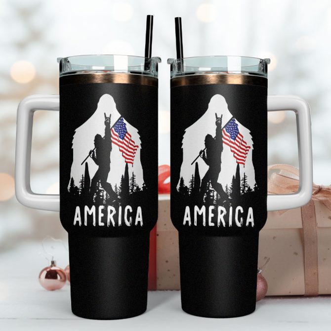 Bigfoot Is My Spirit Animal America Custom Stanley Quencher 40Oz Stainless Steel Tumbler With Handle - Image 4