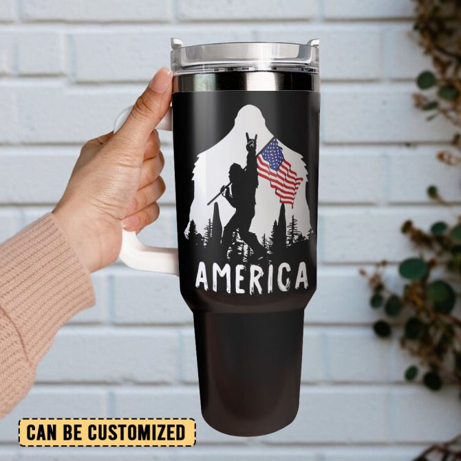 Bigfoot Is My Spirit Animal America Custom Stanley Quencher 40Oz Stainless Steel Tumbler With Handle - Image 3
