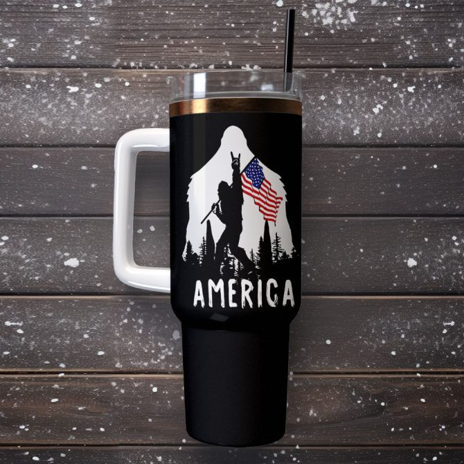 Bigfoot Is My Spirit Animal America Custom Stanley Quencher 40Oz Stainless Steel Tumbler With Handle - Image 2