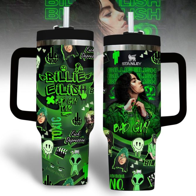 Billie Eilish Music Custom Stanley Quencher 40Oz Stainless Steel Tumbler With Handle