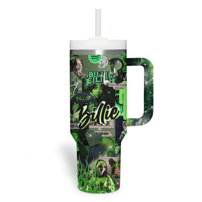Billie Eilish Music Custom Stanley Quencher 40Oz Stainless Steel Tumbler With Handle - Image 3