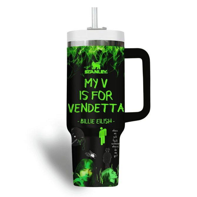Billie Eilish Music Custom Stanley Quencher 40Oz Stainless Steel Tumbler With Handle - Image 2