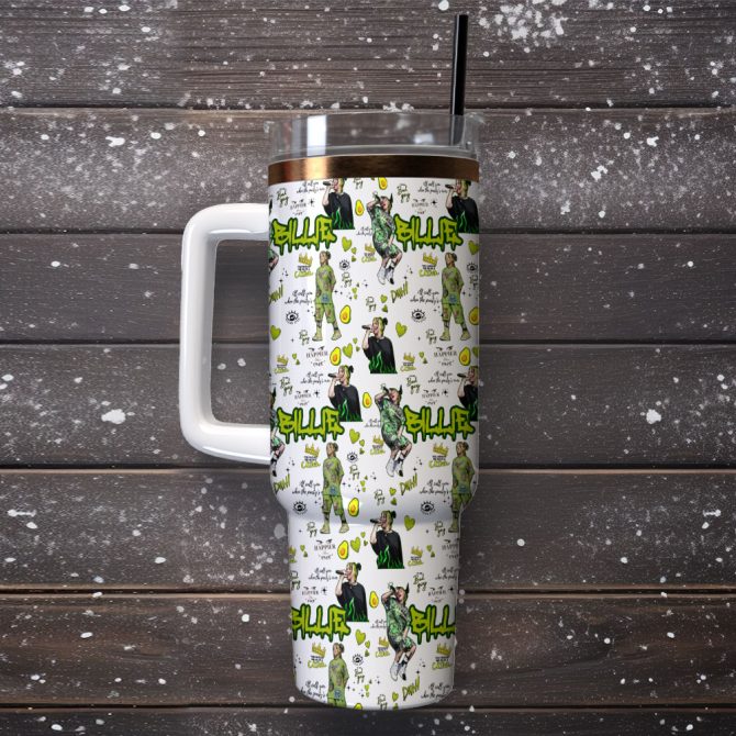 Billie Eilish Music Custom Stanley Quencher 40Oz Stainless Steel Tumbler With Handle - Image 2