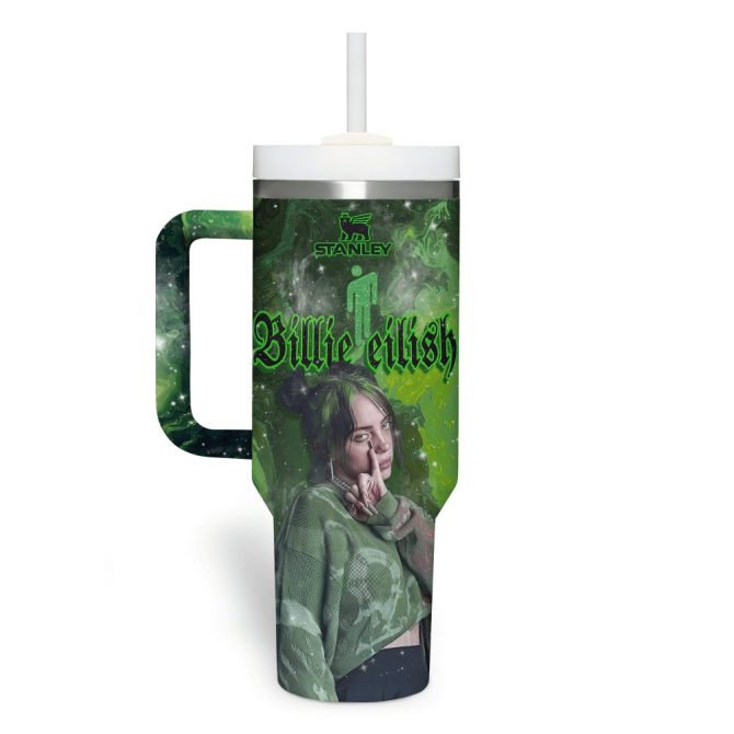Billie Eilish Music Custom Stanley Quencher 40Oz Stainless Steel Tumbler With Handle - Image 2