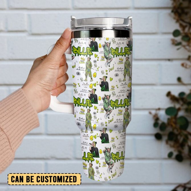 Billie Eilish Music Custom Stanley Quencher 40Oz Stainless Steel Tumbler With Handle - Image 3