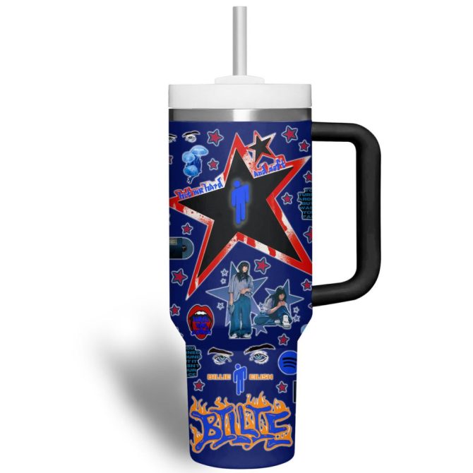 Billie Eilish Music Custom Stanley Quencher 40Oz Stainless Steel Tumbler With Handle - Image 3