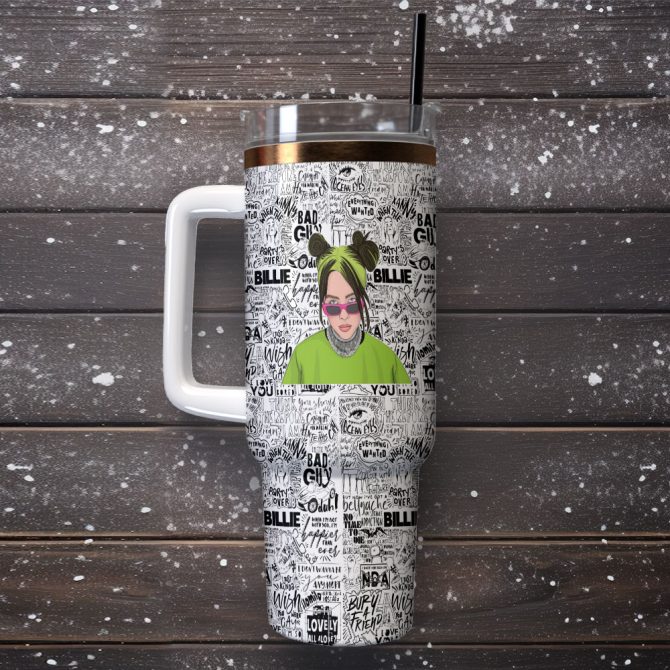 Billie Eilish Music Custom Stanley Quencher 40Oz Stainless Steel Tumbler With Handle - Image 2