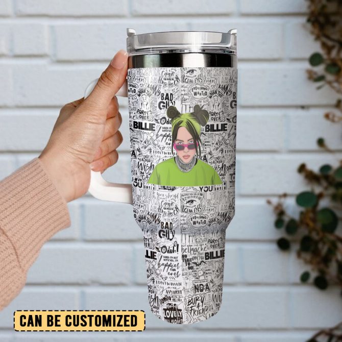 Billie Eilish Music Custom Stanley Quencher 40Oz Stainless Steel Tumbler With Handle - Image 3