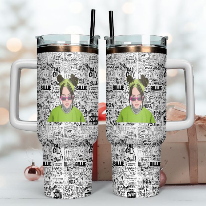 Billie Eilish Music Custom Stanley Quencher 40Oz Stainless Steel Tumbler With Handle - Image 4