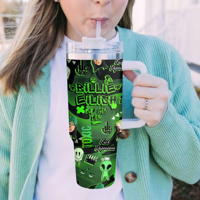 Billie Eilish Music Custom Stanley Quencher 40Oz Stainless Steel Tumbler With Handle - Image 4