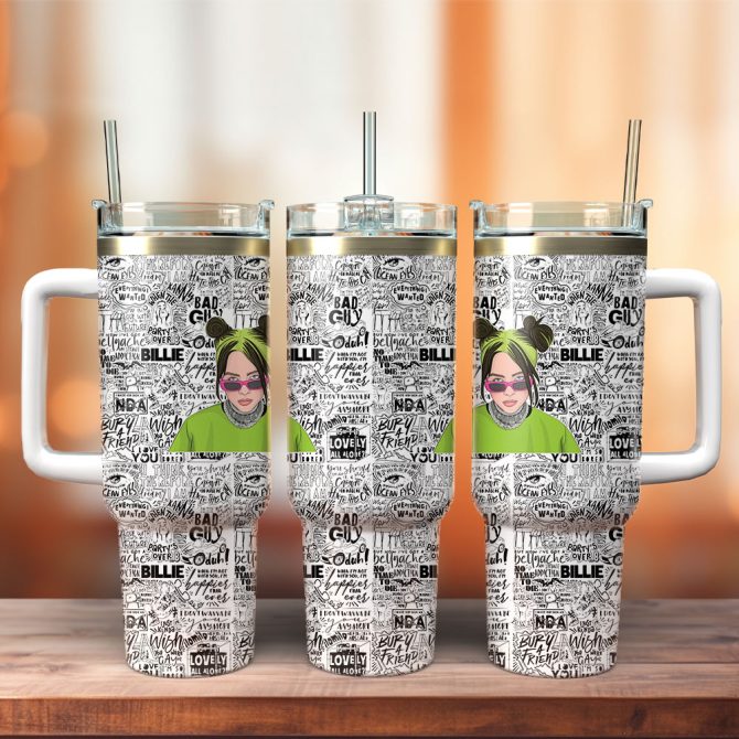 Billie Eilish Music Custom Stanley Quencher 40Oz Stainless Steel Tumbler With Handle
