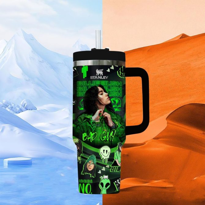 Billie Eilish Music Custom Stanley Quencher 40Oz Stainless Steel Tumbler With Handle - Image 3