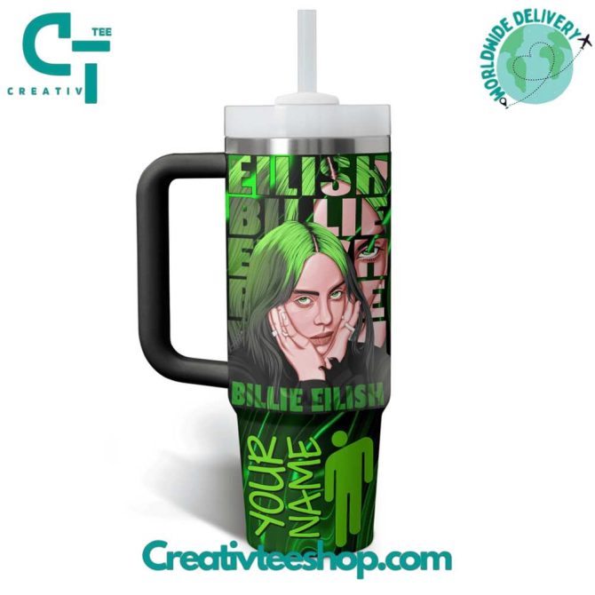 Billie Eilish Music Custom Stanley Quencher 40Oz Stainless Steel Tumbler With Handle - Image 2