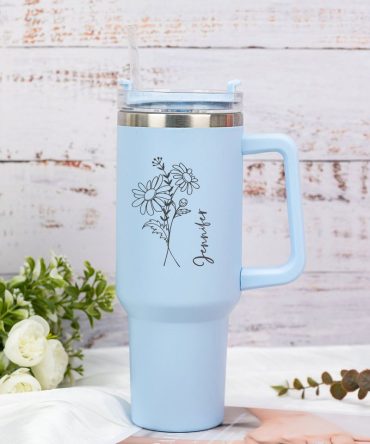 Birth Flower Custom Stanley Quencher 40Oz Stainless Steel Tumbler