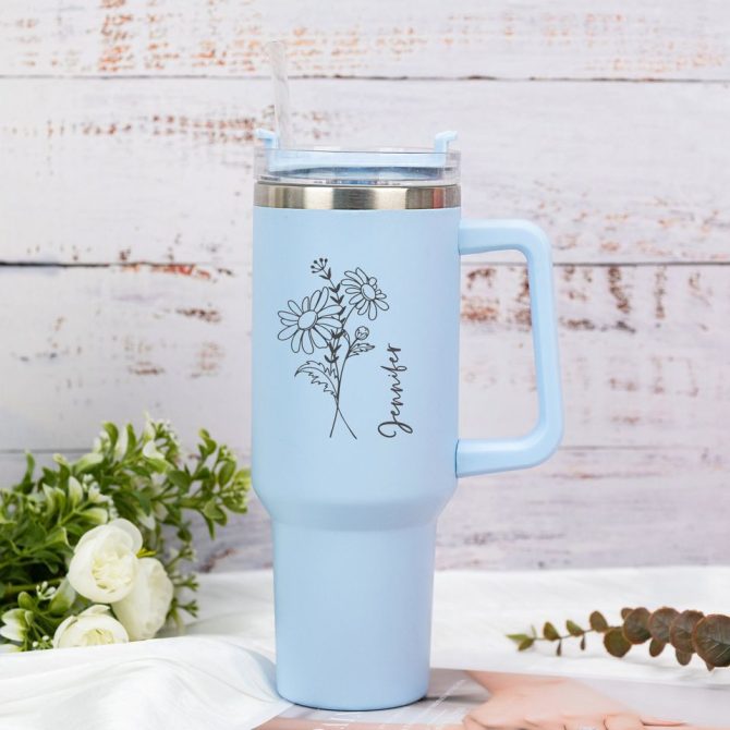 Birth Flower Custom Stanley Quencher 40Oz Stainless Steel Tumbler