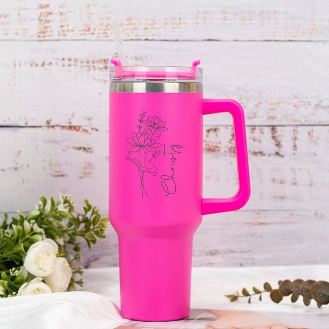 Birth Flower Custom Stanley Quencher 40Oz Stainless Steel Tumbler