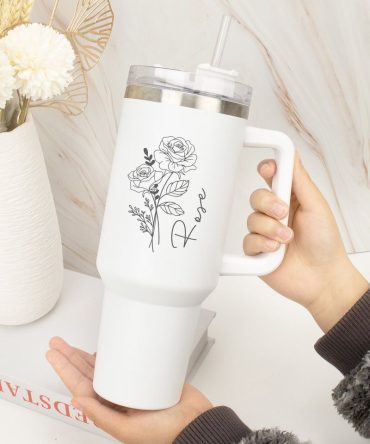 Birth Flower Custom Stanley Quencher 40Oz Stainless Steel Tumbler