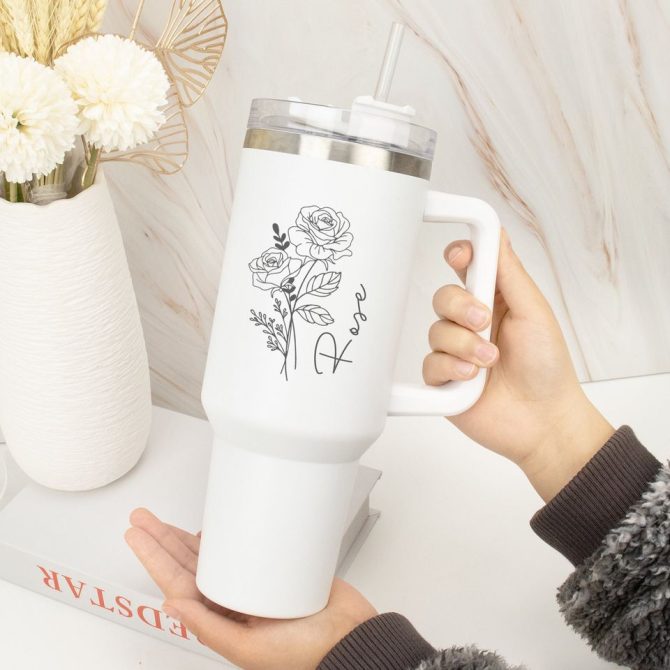 Birth Flower Custom Stanley Quencher 40Oz Stainless Steel Tumbler