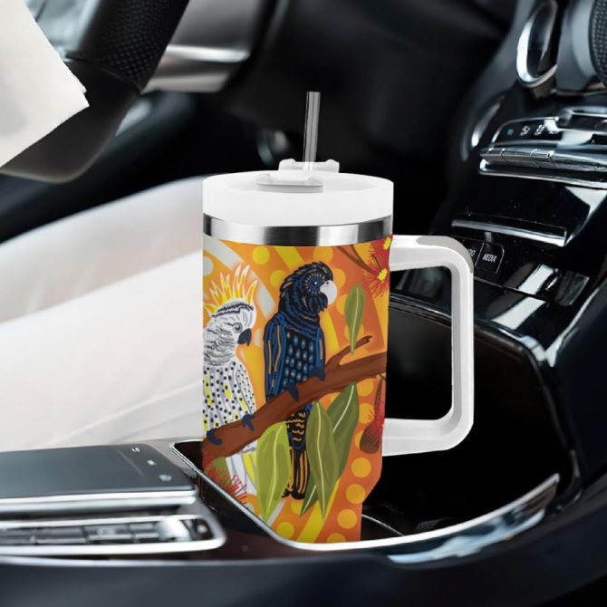 Black And White Cockatoo Birds Custom Stanley Quencher 40Oz Stainless Steel Tumbler - Image 9